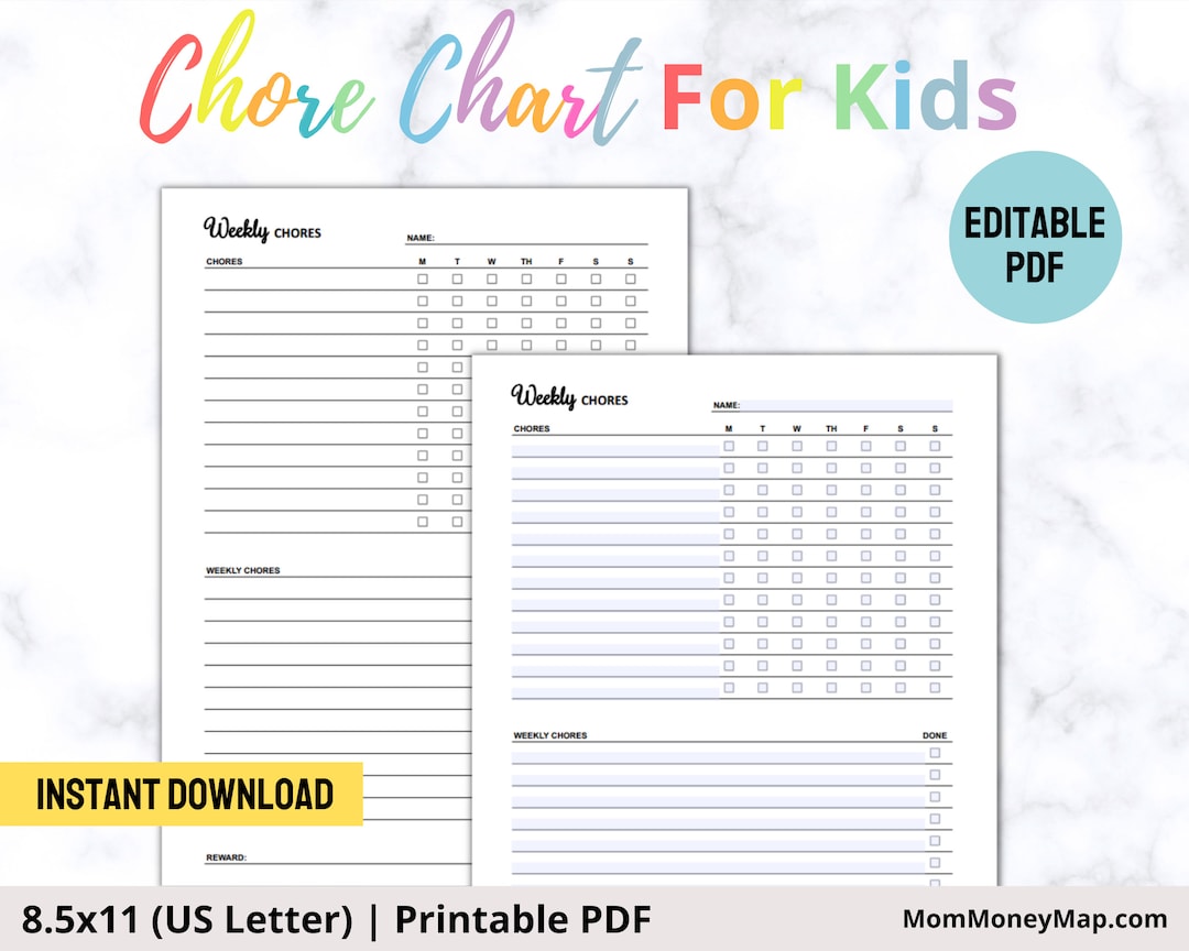 Kids Chore Chart Printable PDF Kids Daily Tasks Kids Visual - Etsy