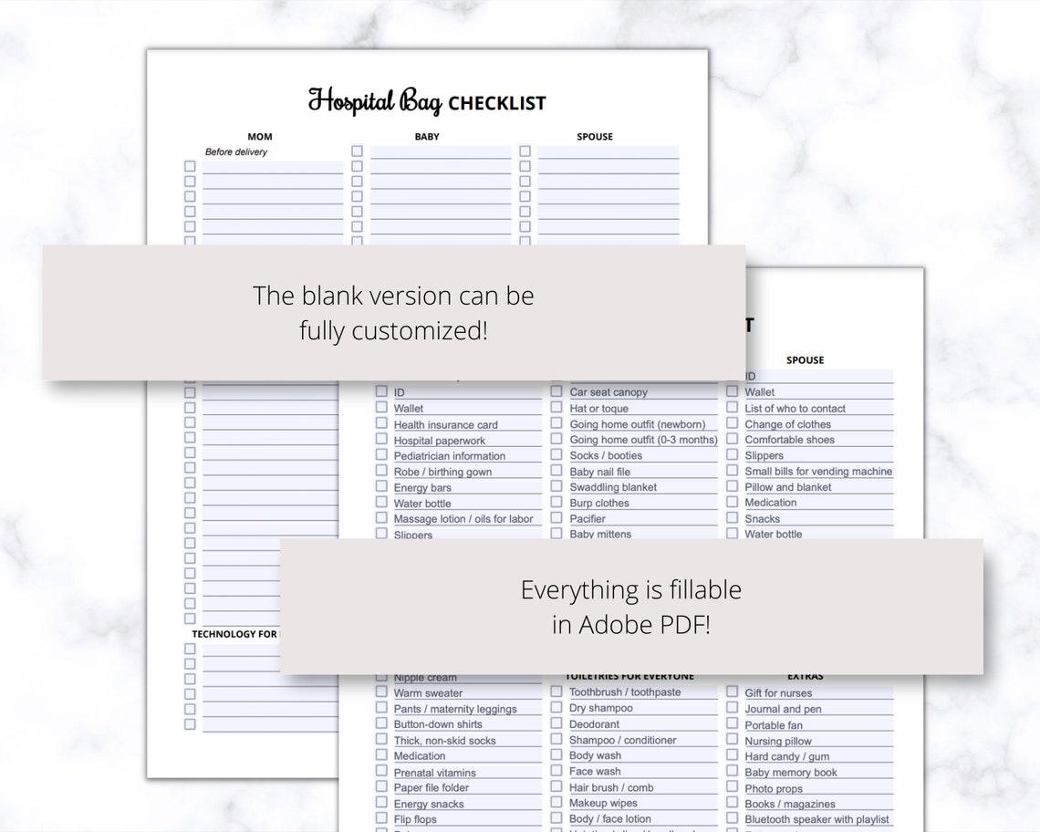 Hospital Bag Checklist Printable PDF Hospital Bag Must Haves - Etsy