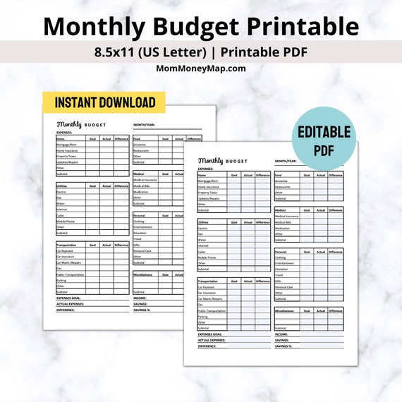 Monthly Budget Printable PDF, Simple Budget Template PDF, Budget Tracker Printable, Blank Budget Template, Printable Budget Sheets PDF