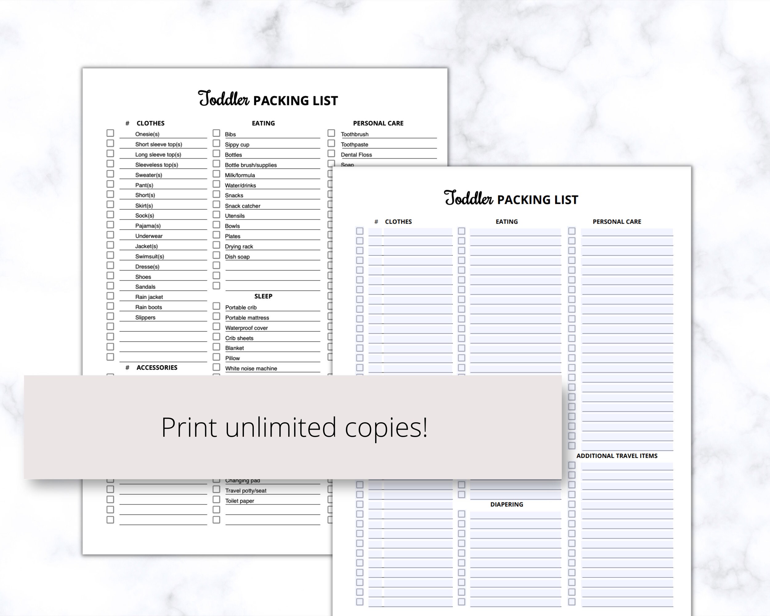 Toddler Packing List Printable PDF, 1 Year Old Travel Essentials