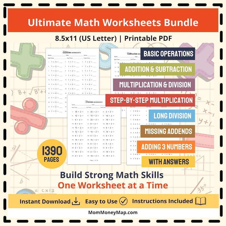 ultimate math worksheets bundle printable PDF for kids