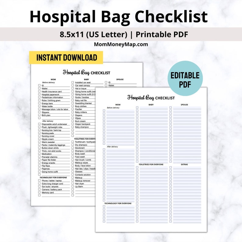 Gotta Have Checklist.pdf Hospital Bag Checklist Printable PDF, Hospital Bag Must Haves, Mom and ...
