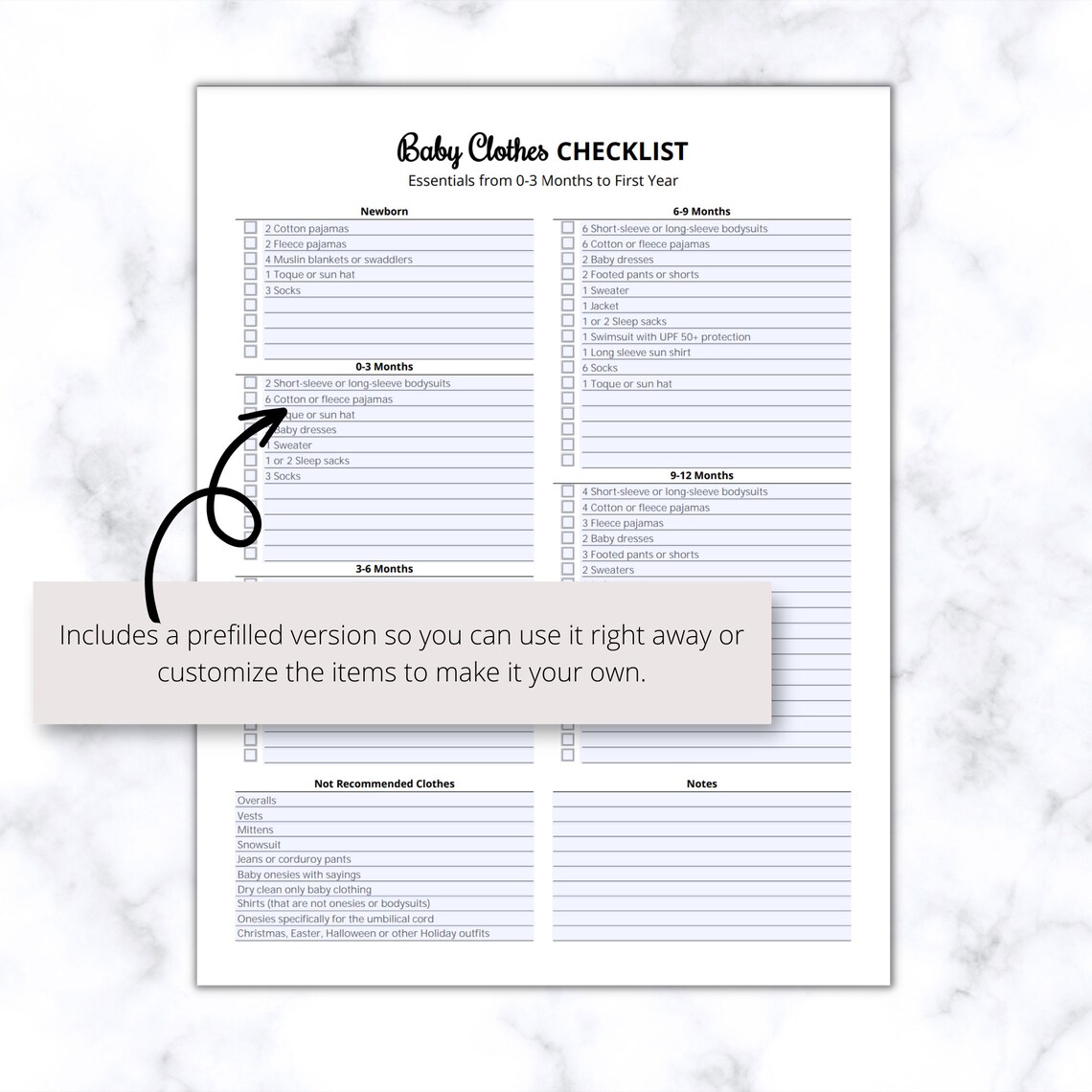 Baby Clothes Checklist Printable PDF, Preparing for Baby Clothes ...