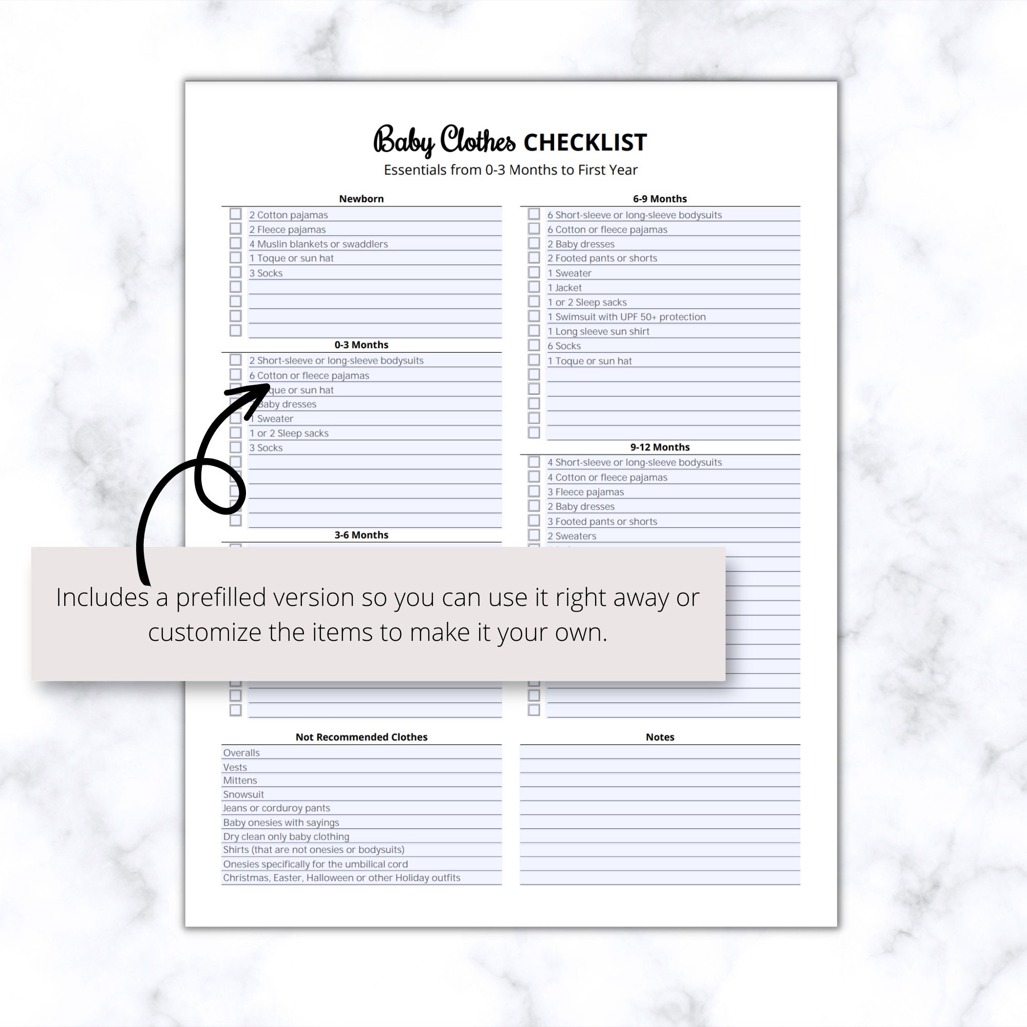 Baby Clothes Checklist Printable PDF, Preparing for Baby Clothes