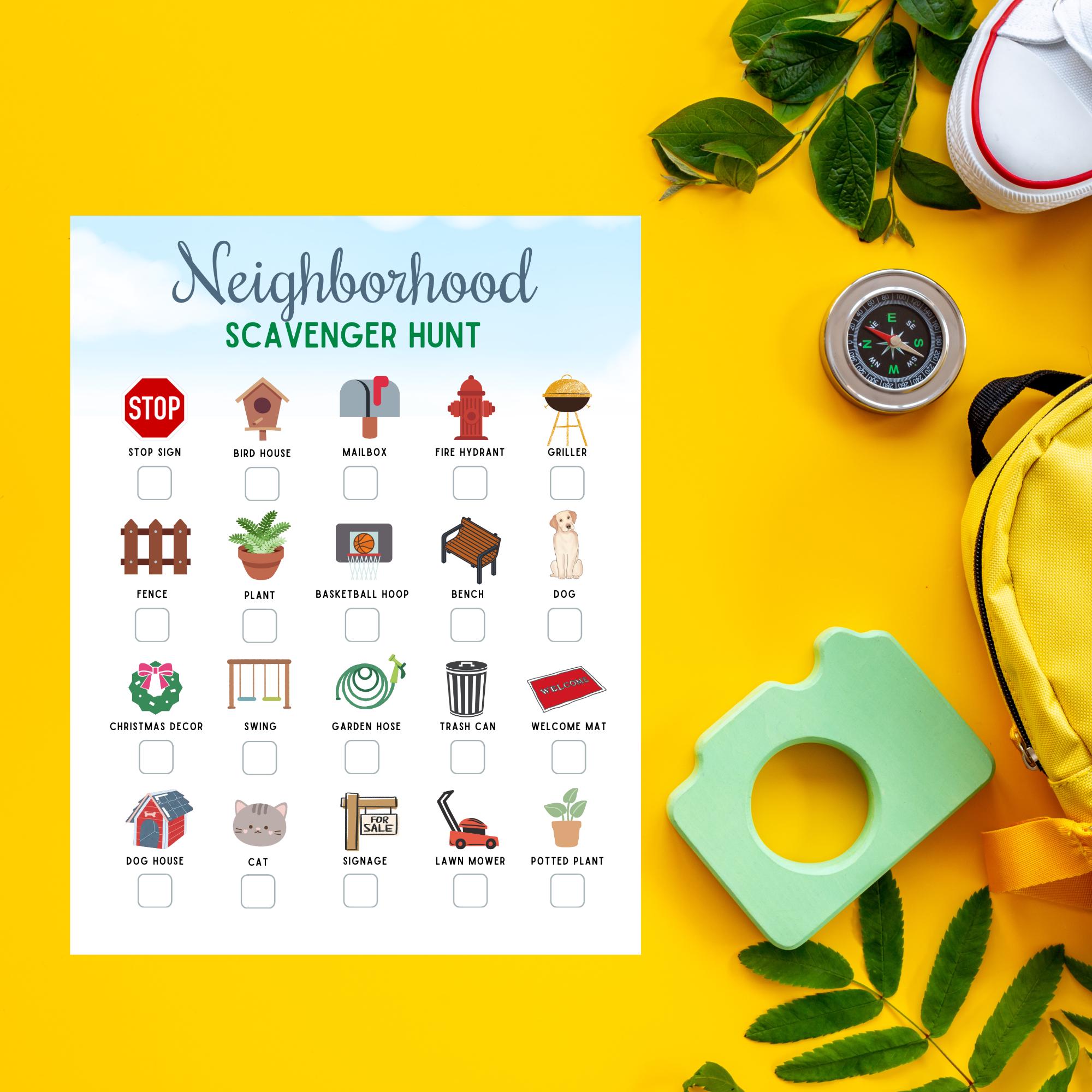 Neighborhood Scavenger Hunt Printable: Family Outdoor Activity (PDF ...