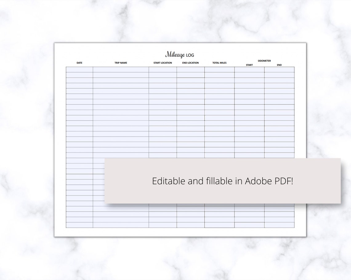 Mileage Log Printable PDF, Odometer Tracker, Trip Log, Simple Mileage ...