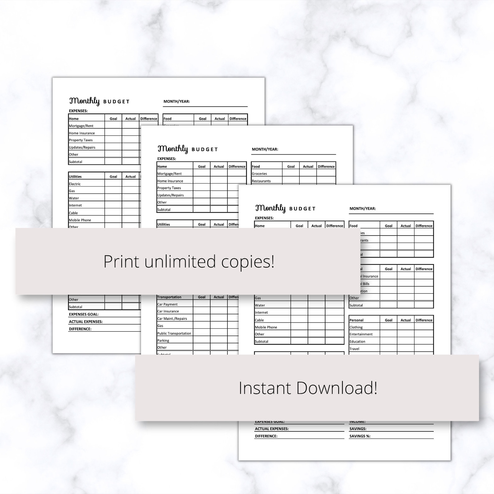 Monthly Budget Printable PDF, Simple Budget Template PDF, Budget ...