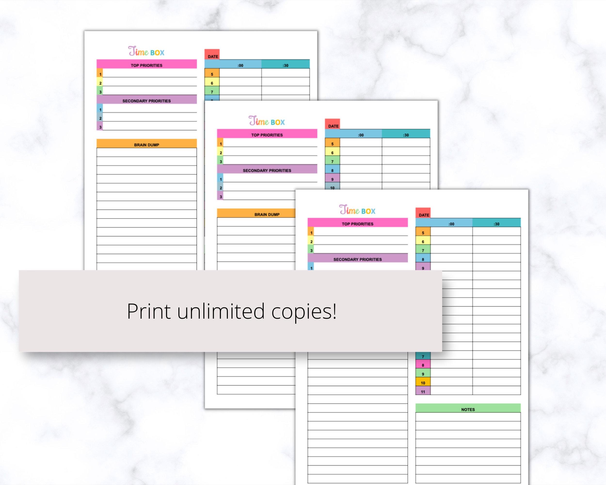 Multicolor Time Box Planner Printable PDF Daily Time Etsy