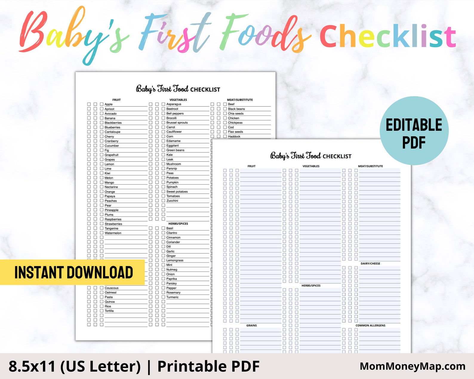 Baby's First Foods Checklist Printable PDF Baby Food - Etsy Australia