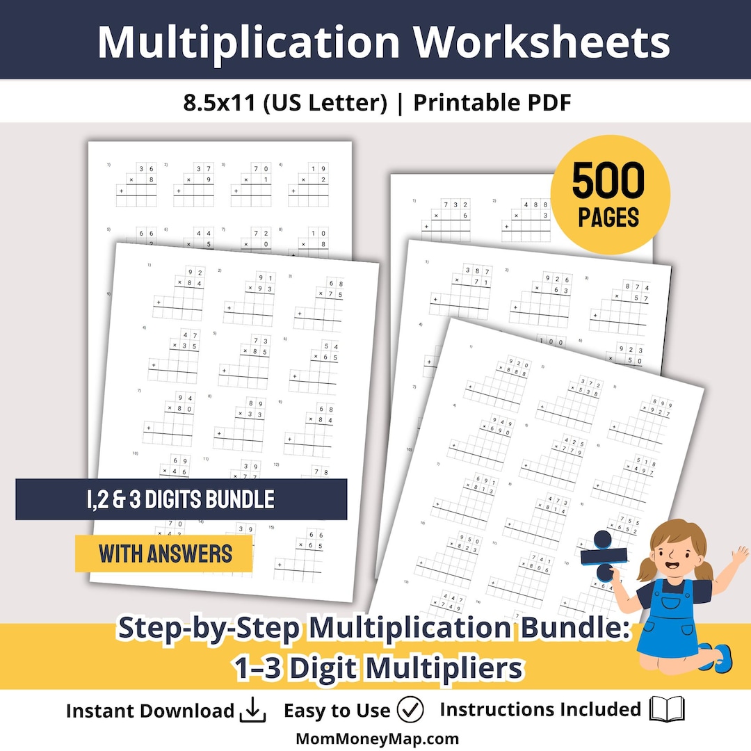 Step by Step Multiplication Bundle Printable PDF, Multi-digit Math ...
