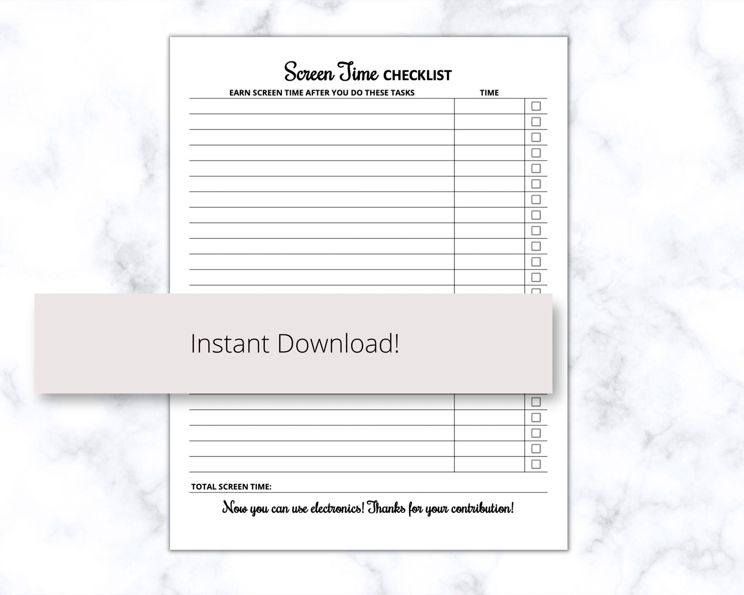 Screen Time Checklist.pdf Screen Time Checklist Printable PDF, Screen Time Chore Chart, Editable ...
