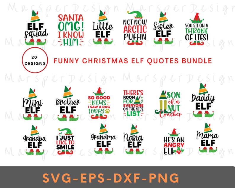 Funny Christmas ELF Quotes Bundle, the Elf Christmas Digital Quote Art Printables, Svg Cut Files