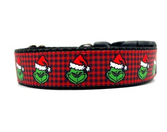 Grinch Plaid Dog Collar