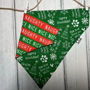 Green Naughty Nice Reversible Over the Collar Bandana