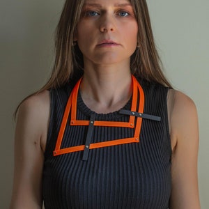 Orange Necklace / Short Necklace / Geometric Necklace / Contemporary Rubber Jewelry