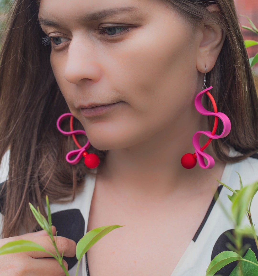 Statement Stud Earrings - Dark Pink and Light Pink main image 1