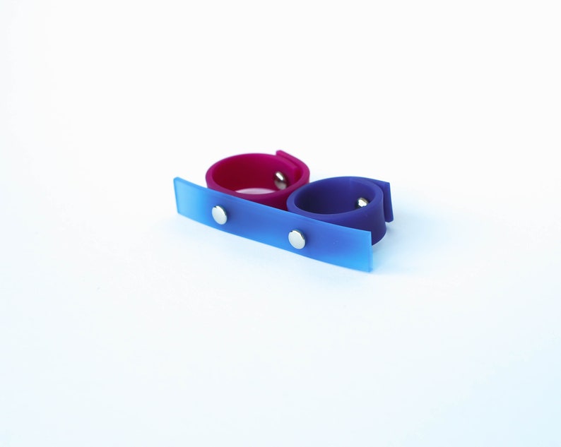 Blue Rubber Ring For Her/ Double Finger Ring / Modern Ring / Contemporary Jewelry image 4