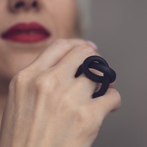 Black Rubber Rings / Minimalist Ring Set / Contemporary Jewelry / Gift For Her image 3