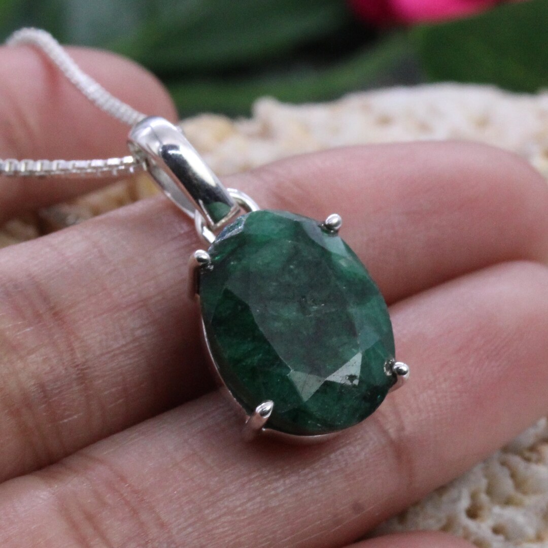 Wonderful 925 Solid Solid Silver Raw Emerald Pendant for Etsy UK