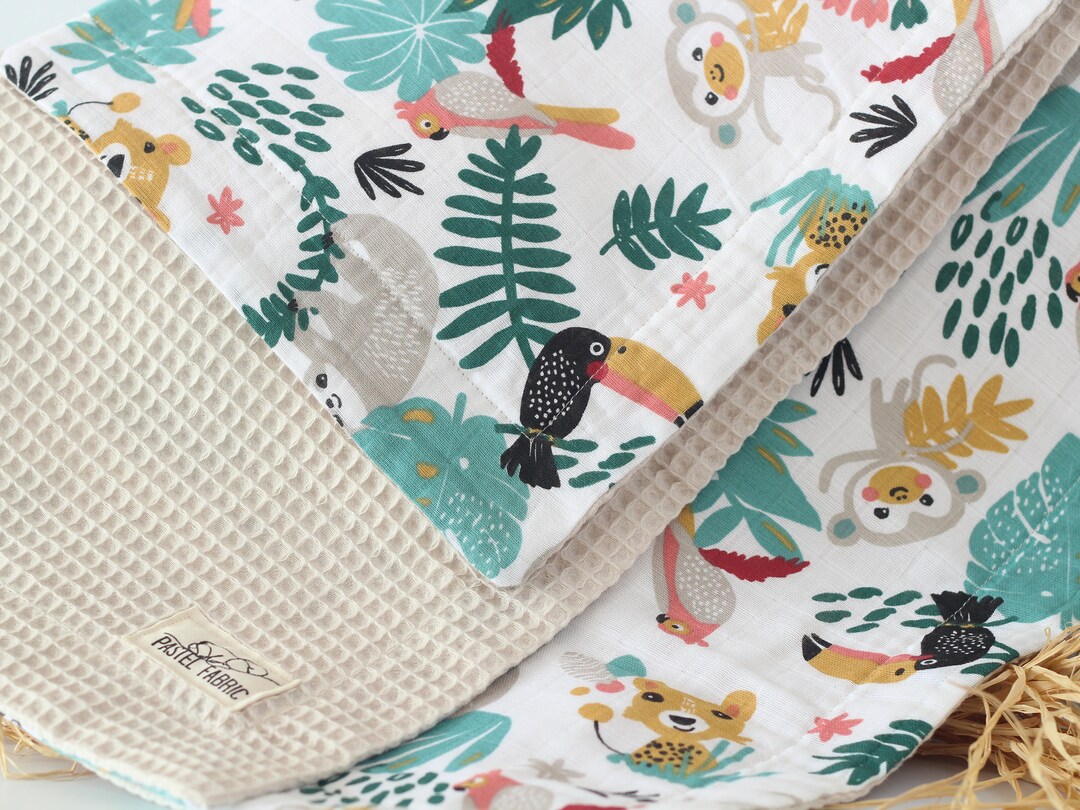 Jungle Baby Blanket Waffle Baby Blanket Organic Swaddle Etsy