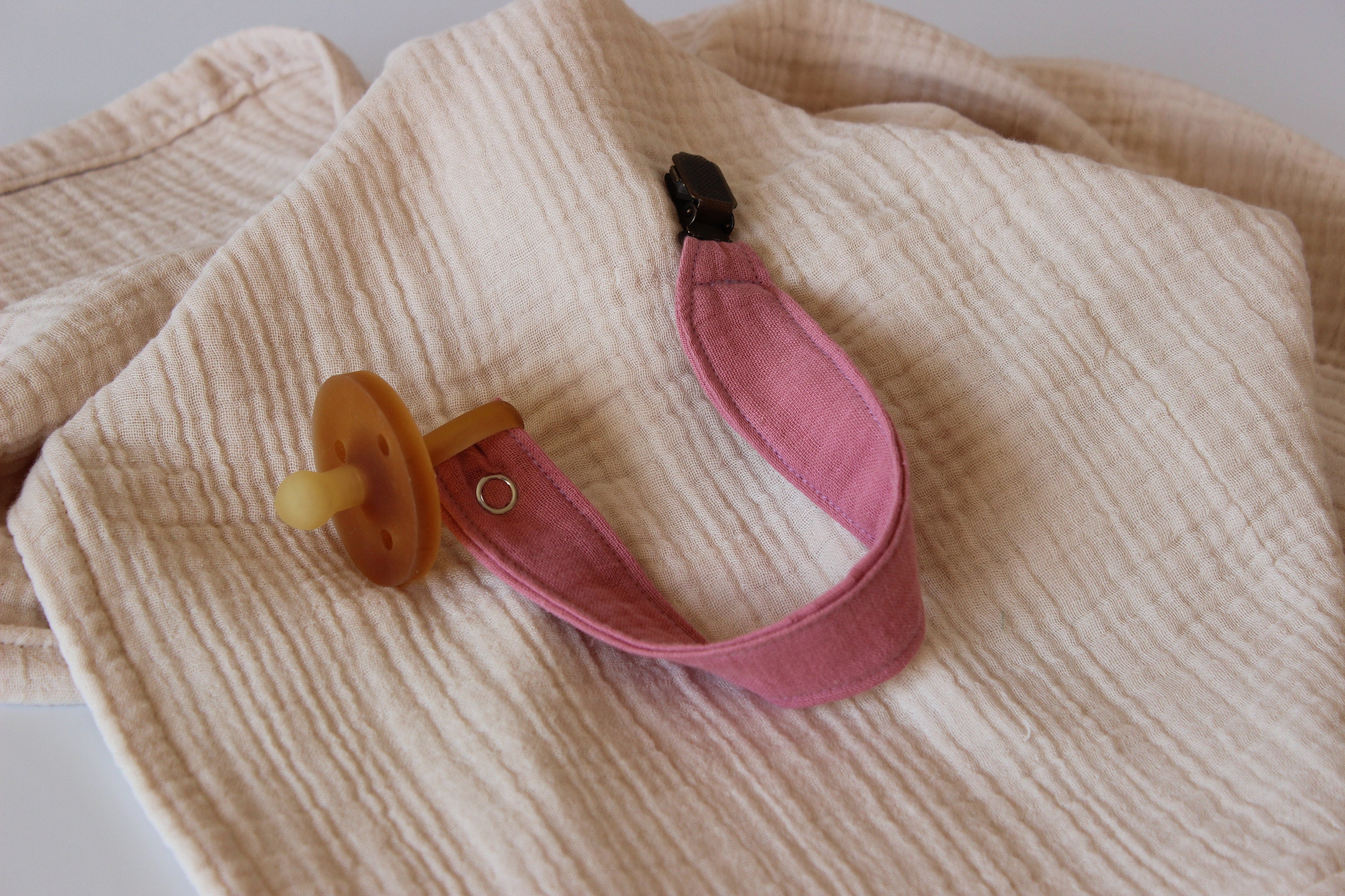 Cotton Pacifier Clip Set of 3 Natural Pacifier Clip Muslin Soother Clip