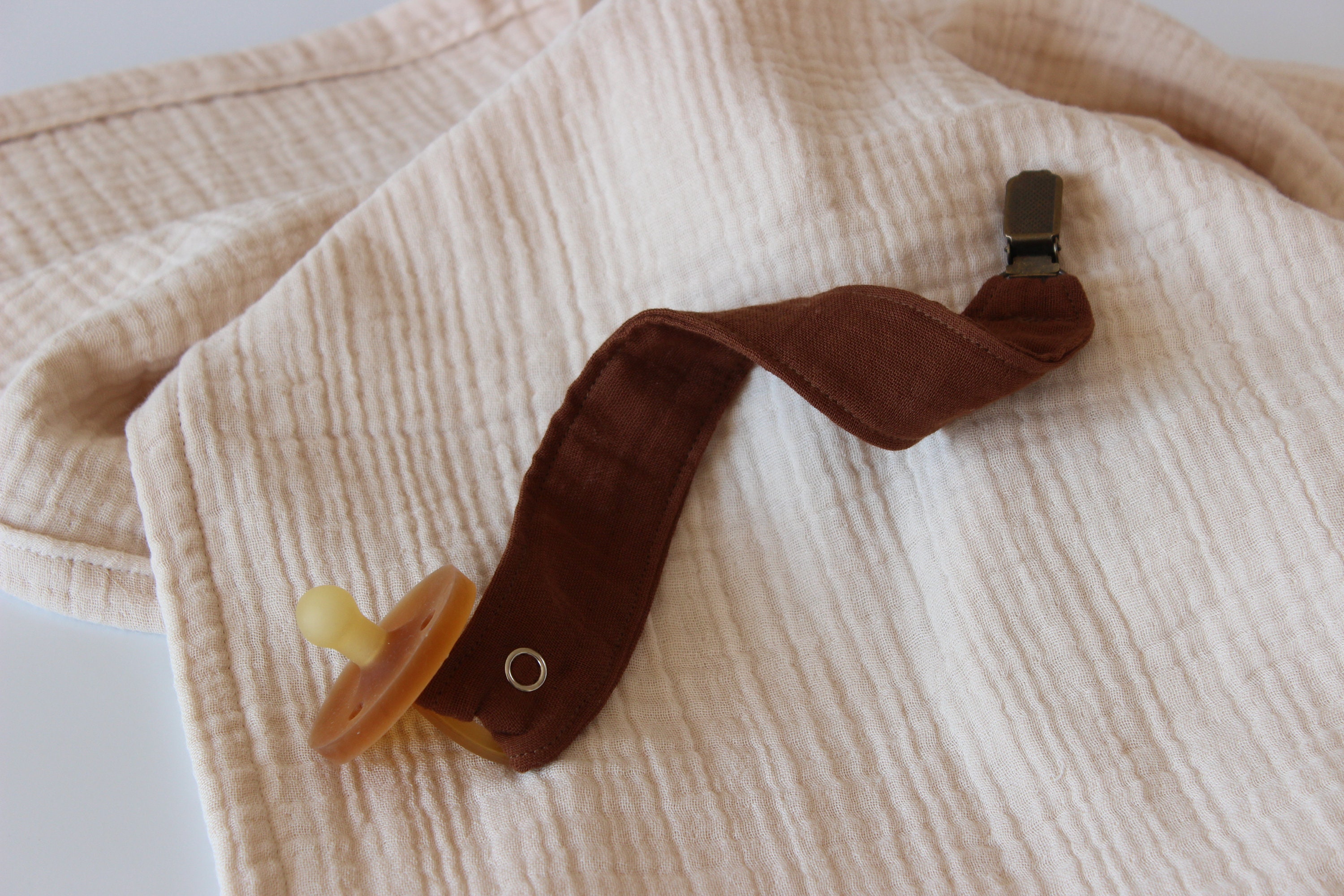 Cotton Pacifier Clip Set of 3 Natural Pacifier Clip Muslin Soother Clip