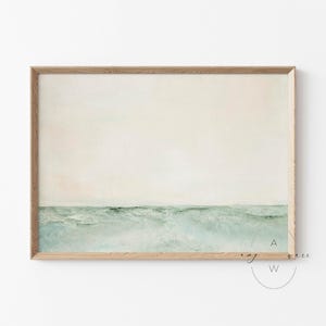 Neutral Coastal Landscape Print, Summer Abstract Ocean Painting