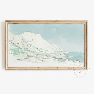 Frame TV Coastal Art, Vintage Beach Landscape Watercolor Painting