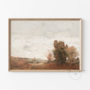 Herfstlandschapsprint, vintage herfstbomenolieverfschilderij