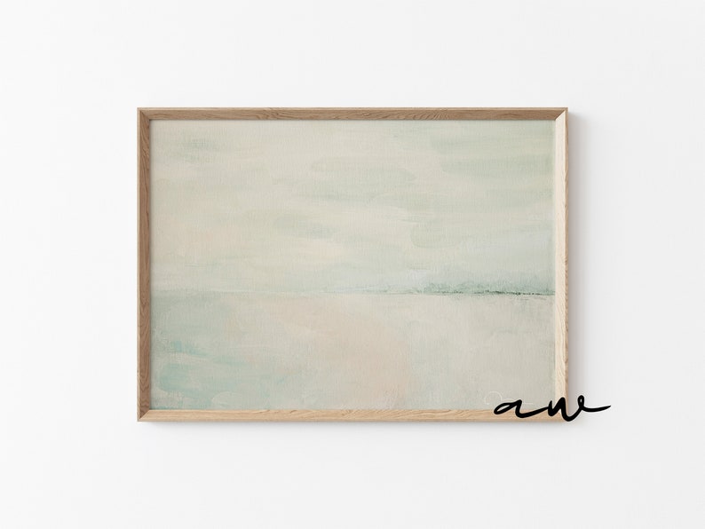 A Cape Cod inspired pastel beach print features a soft pink and green color palette and is the original artwork of Asheville artist Amy Warr.