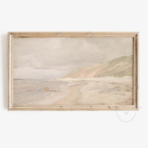 Summer Frame TV Art, Beach Landscape Watercolor Painting