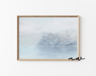 Abstract Lake Landscape Art, Blue Coastal Print