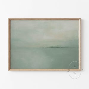 Neutral Abstract Landscape Print, Muted Green Ocean Landscape Painting, Original Artwork