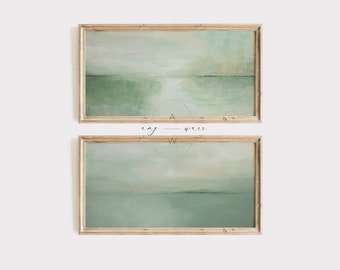 Spring Frame TV Art, Green Abstract Landscape Paintings Set of 2