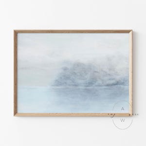 Abstract Lake Landscape Art, Blue Coastal Print
