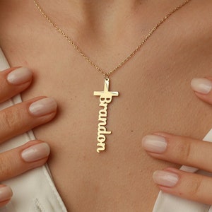 Personalized Cross Necklace - 14K Gold Cross Name Necklace, Cross Necklace Women, Personalized Jewelry, Christian Religious Gift for Women,