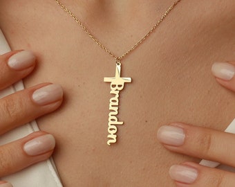 Personalized Cross Necklace - 14K Gold Cross Name Necklace, Cross Necklace Women, Personalized Jewelry, Christian Religious Gift for Women,