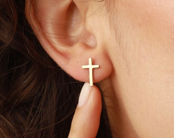 Cross Stud Earrings, Cross Earrings Gold, Cross Jewelry, Christian Gift, Dainty Cross Earrings, Religious Earrings,Minimalist Cross Earrings