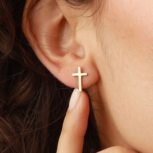 Cross Stud Earrings, Cross Earrings Gold, Cross Jewelry, Christian Gift, Dainty Cross Earrings, Religious Earrings,Minimalist Cross Earrings