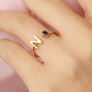 14K Initial Ring with Birthstone, Birthstone Ring, Birthday Ring, Initial Ring, Letter Ring, 14K Gold Ring, Personalized Ring,Christmas Gift