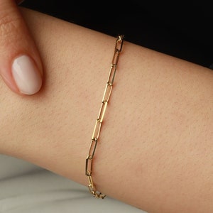 14K ペーパークリップ チェーン ブレスレット、ペーパークリップ ブレスレット、重ね付けブレスレット、ミニマリスト ブレスレット、ゴールド フィルド ブレスレット、女性用華奢ブレスレット