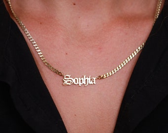 Old English Name Necklace, Gothic Style Necklace, Old English Font Necklace,  Custom Name Necklace, Layering Necklace, Birthday Gift