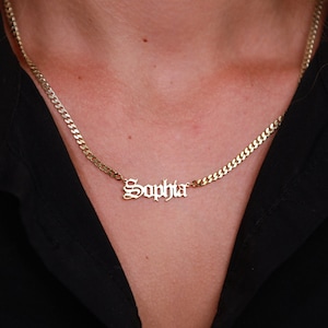 Old English Name Necklace, Gothic Style Necklace, Old English Font Necklace,  Custom Name Necklace, Layering Necklace, Birthday Gift