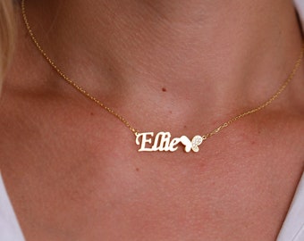 Personalisierte Schmetterling Halskette Gold, Namenskette Geschenk für Frauen, Namenskette Schmuck, Namensschild Halskette, Personalisierte Goldkette,