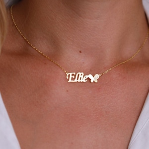 Personalized Butterfly Name Necklace Gold, Name Necklace Gift for Women, Name Necklace Jewelry, Name Plate Necklace, Custom Gold Necklace,