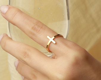 14K Gold Cross Ring, Dainty Cross Jewelry, Religious Ring, Cross Ring Women, Christian Ring for Women, Communion Gift, Christian Jewelry