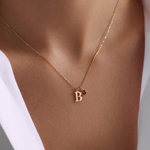 Mother&#39;s Day Gift for Mum, Birthstone Necklace with Initial- Mom&#39;s Gift - Birthstone Charm Necklace,Gift for Daughter,Initial Charm