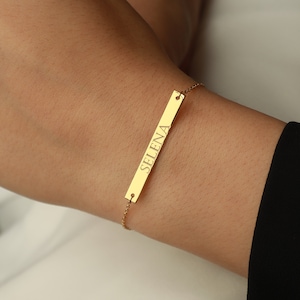 Pulsera grabada en oro de 14 quilates, pulsera grabada personalizada, pulsera personalizada, regalo de cumpleaños para novia, regalo para amiga, regalo de dama de honor