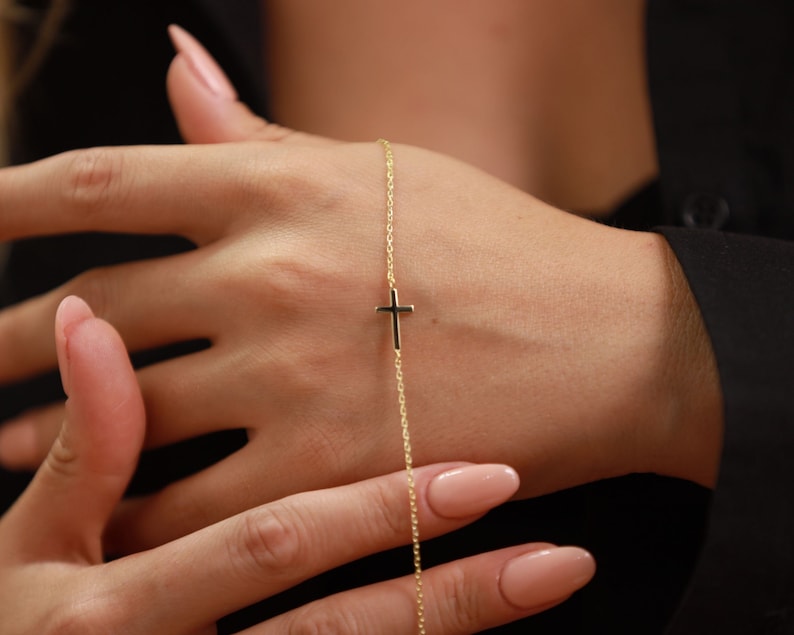 14K Gold Cross Bracelet Dainty Cross Jewelry Religious Etsy
