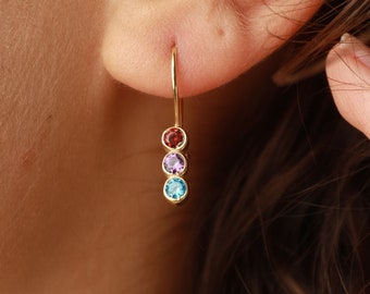 Cadeau fête des mères pour maman et sa fille - Boucles d'oreilles de famille avec pierre de naissance - Cadeau de maman de sa fille - Boucles d'oreilles avec pierre de naissance - Cadeau personnalisé pour maman